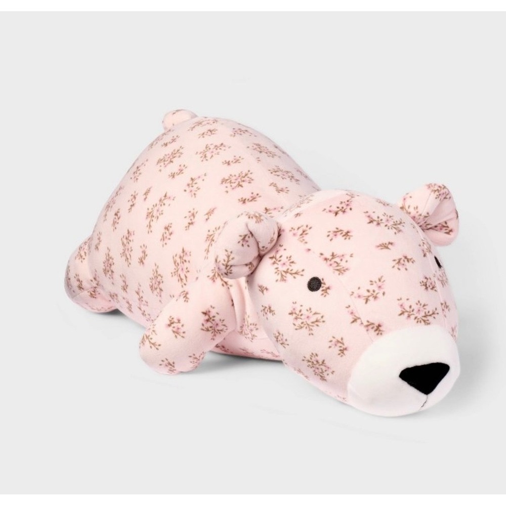 Hollister Co Floral Plush Teddy Bear Pink Stuffed Animal Decorative Pillow Toy